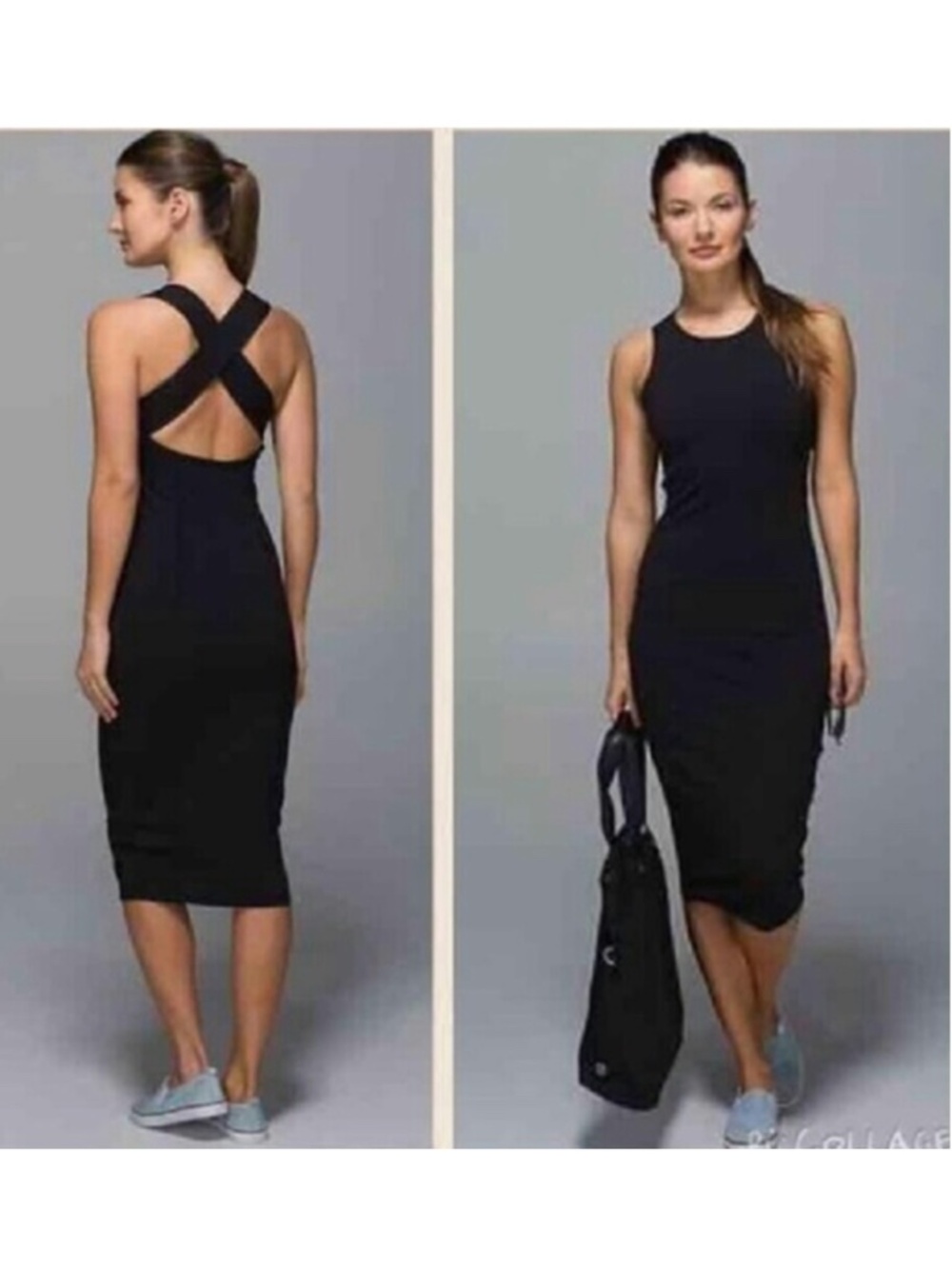 Lululemon Picnic Play Dress Cross Open Back Midi Black Women's Size 8